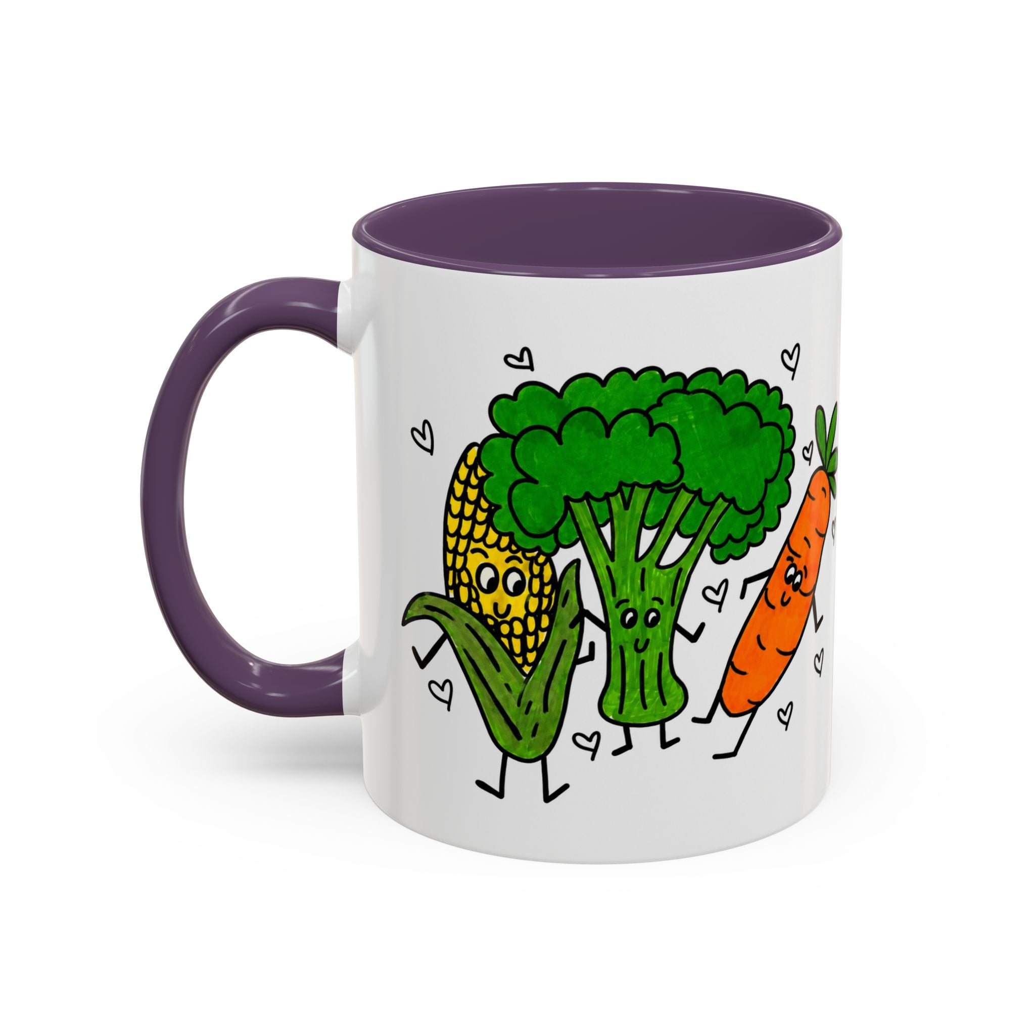 Hand-Drawn Dancing Veggies Carrot Broccoli Corn Mug | Accent Coffee Mug
