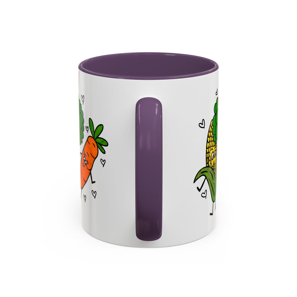 Hand-Drawn Dancing Veggies Carrot Broccoli Corn Mug | Accent Coffee Mug
