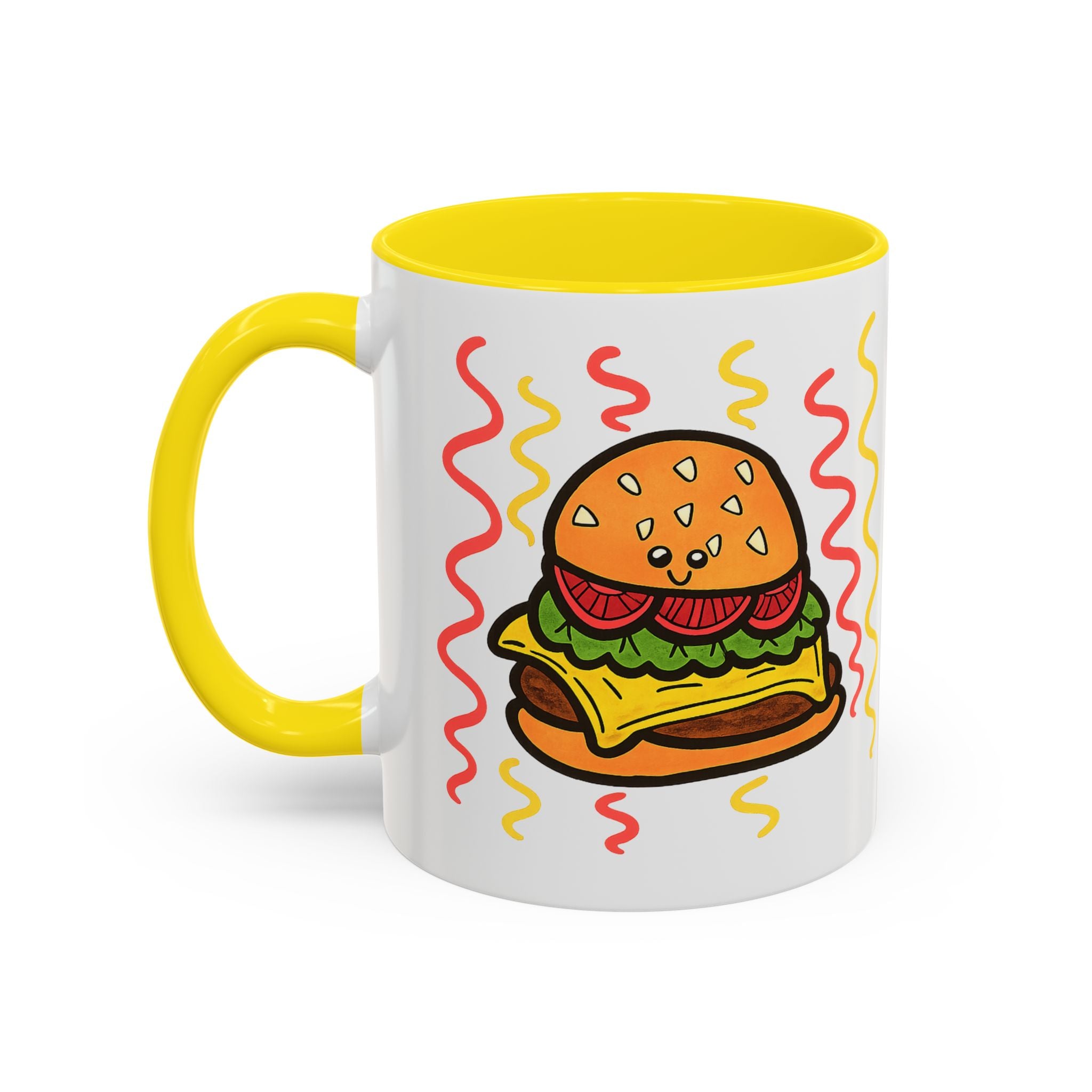 Hand-Drawn Cute Cheeseburger Cartoon Mug | Accent Coffee Mug 11oz 15oz