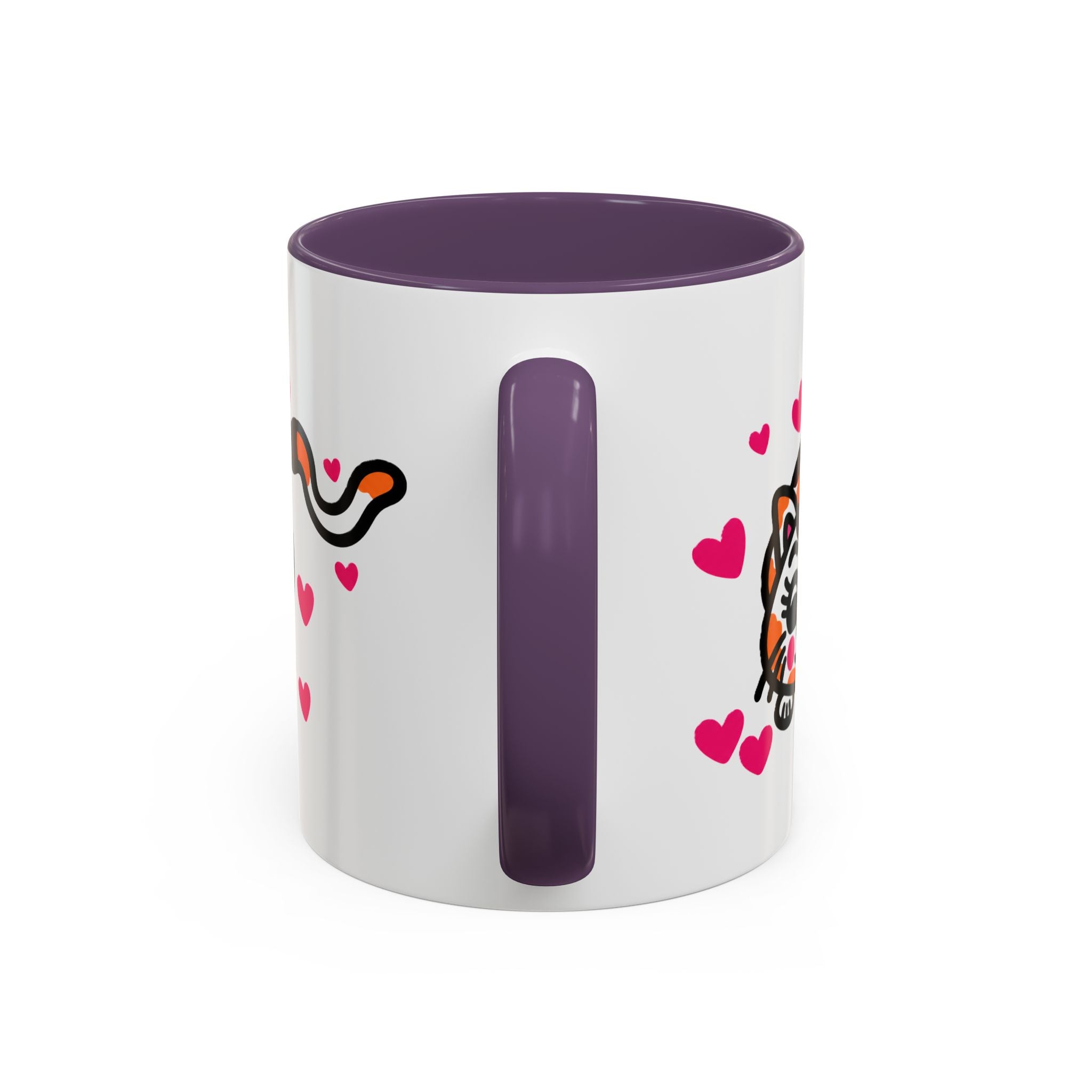 Hand-Drawn Calico Cat with Pink Hearts Mug | Accent Coffee Mug 11oz 15oz