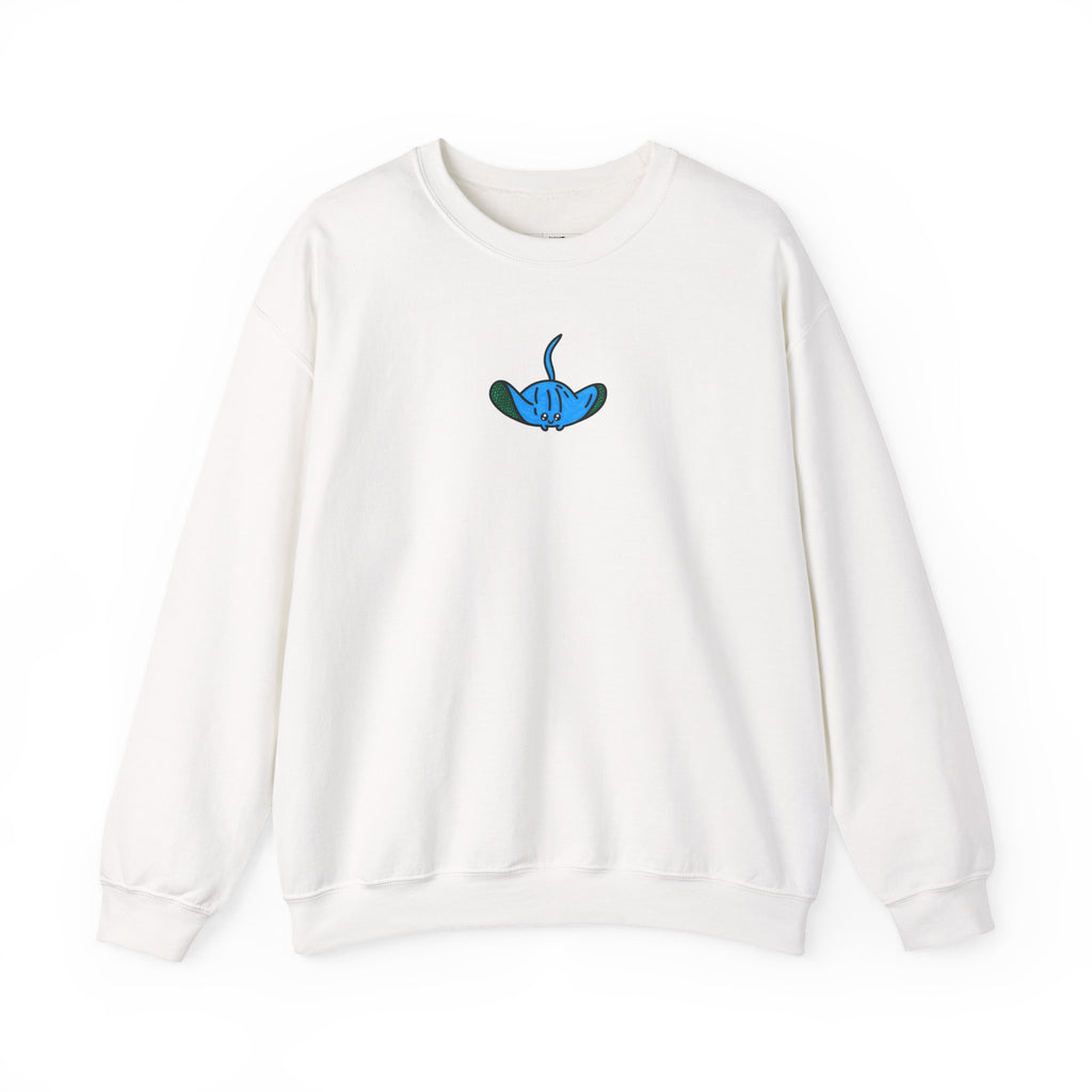 Hand-Drawn Blue Smiley Stingray Sweatshirt | Minimal Ocean Creature Graphic