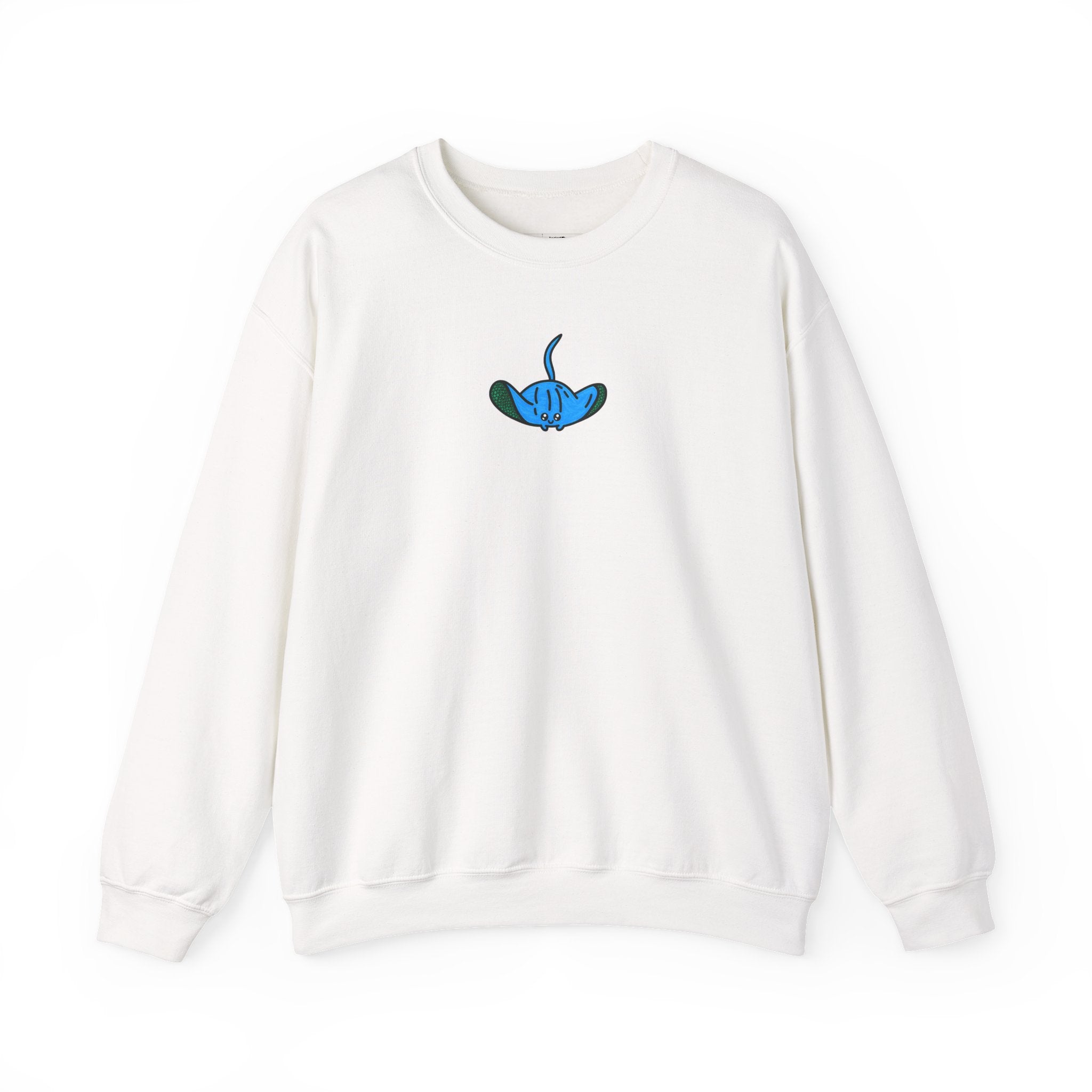 Hand-Drawn Blue Smiley Stingray Sweatshirt | Minimal Ocean Creature Graphic