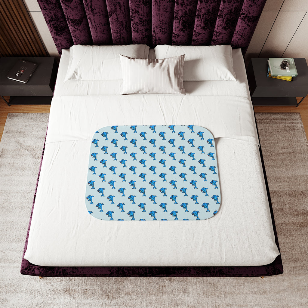 Hand-Drawn Blue Dolphin Pattern Sherpa Blanket | Ocean Animal Kids Throw