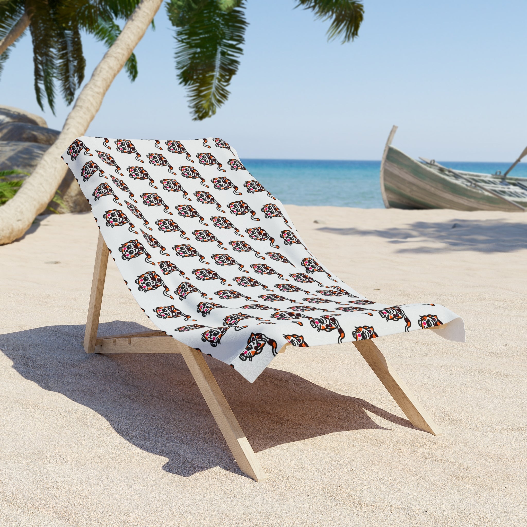 Hand-Drawn Calico Cat Pattern Beach Towel | Cute Animal Print