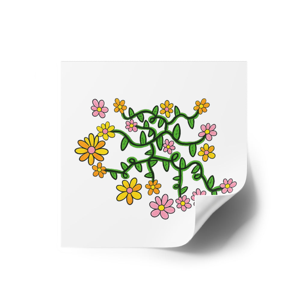 Hand-Drawn Daisy Vine Flowers Square Sticker | Indoor Outdoor Floral Sticker