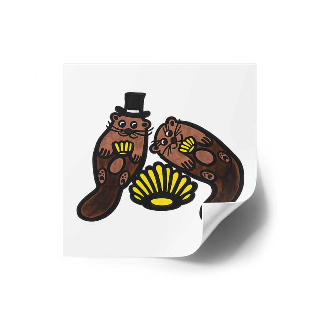 Hand-Drawn Otter Couple Shell Square Sticker | Indoor Outdoor Vinyl Sticker