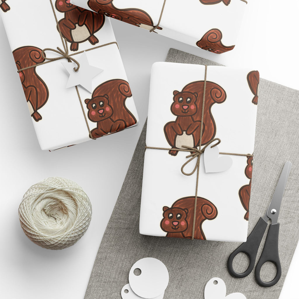 Hand-Drawn Cute Brown Squirrel Pattern Wrapping Paper | Repeat Animal Print