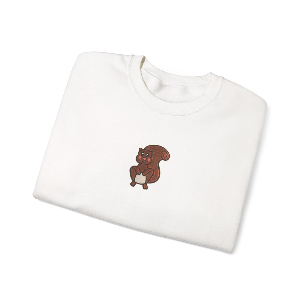 Hand-Drawn Cute Chocolate Squirrel Crewneck Sweatshirt | Tiny Chestnut Squirrel Design