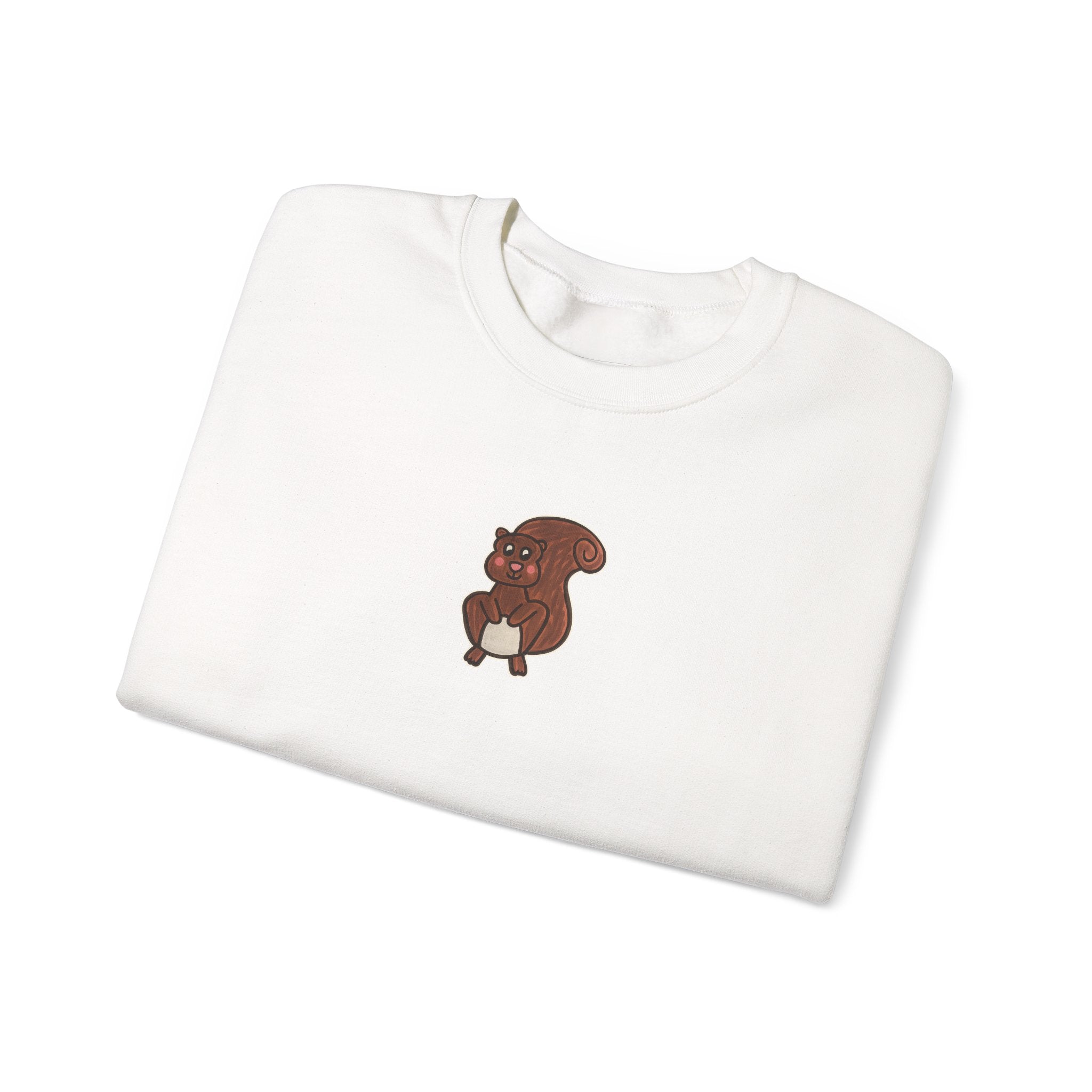 Hand-Drawn Cute Chocolate Squirrel Crewneck Sweatshirt | Tiny Chestnut Squirrel Design