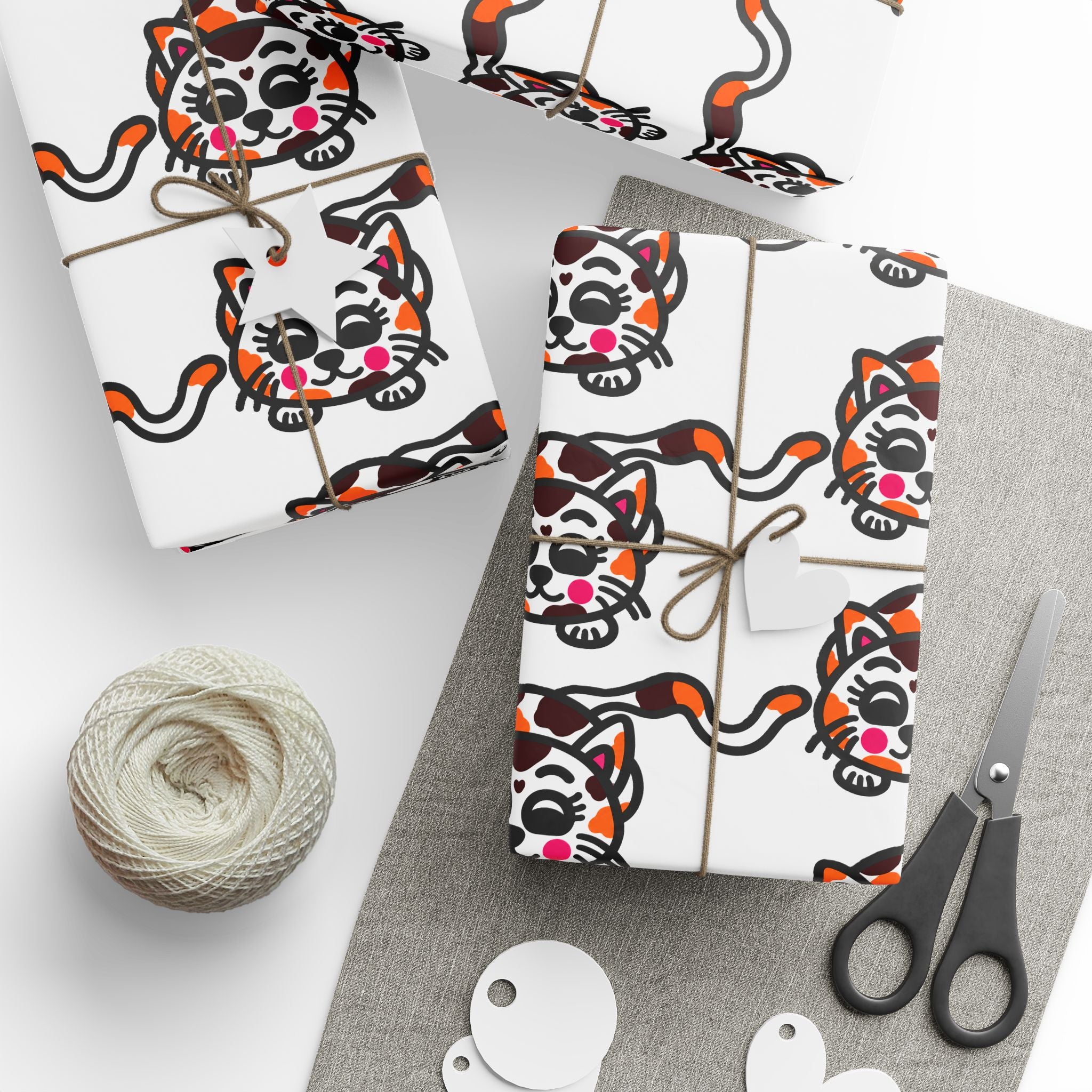 Hand-Drawn Calico Cat Pattern Wrapping Paper | Cute Animal Gift Wrap