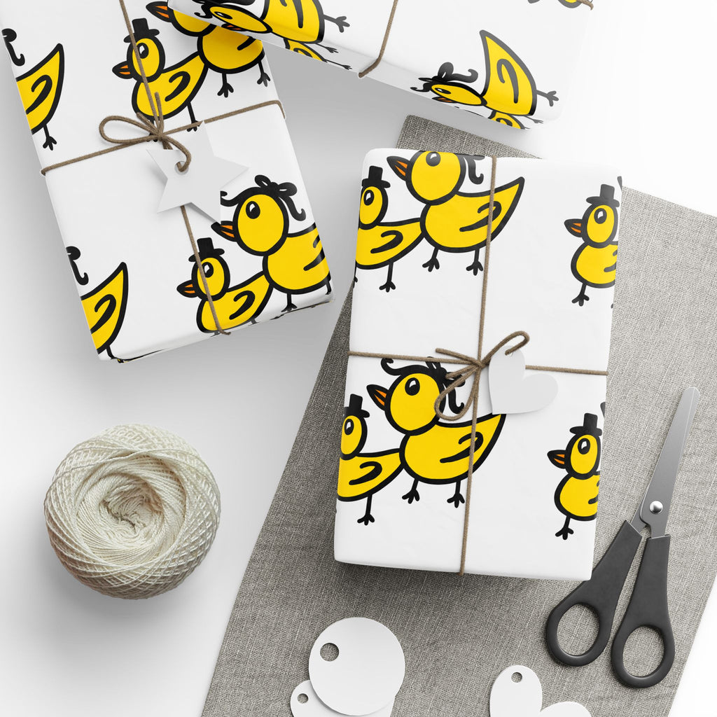 Hand-Drawn Yellow Cartoon Duck Pattern Wrapping Paper | Cute Animal Gift Wrap