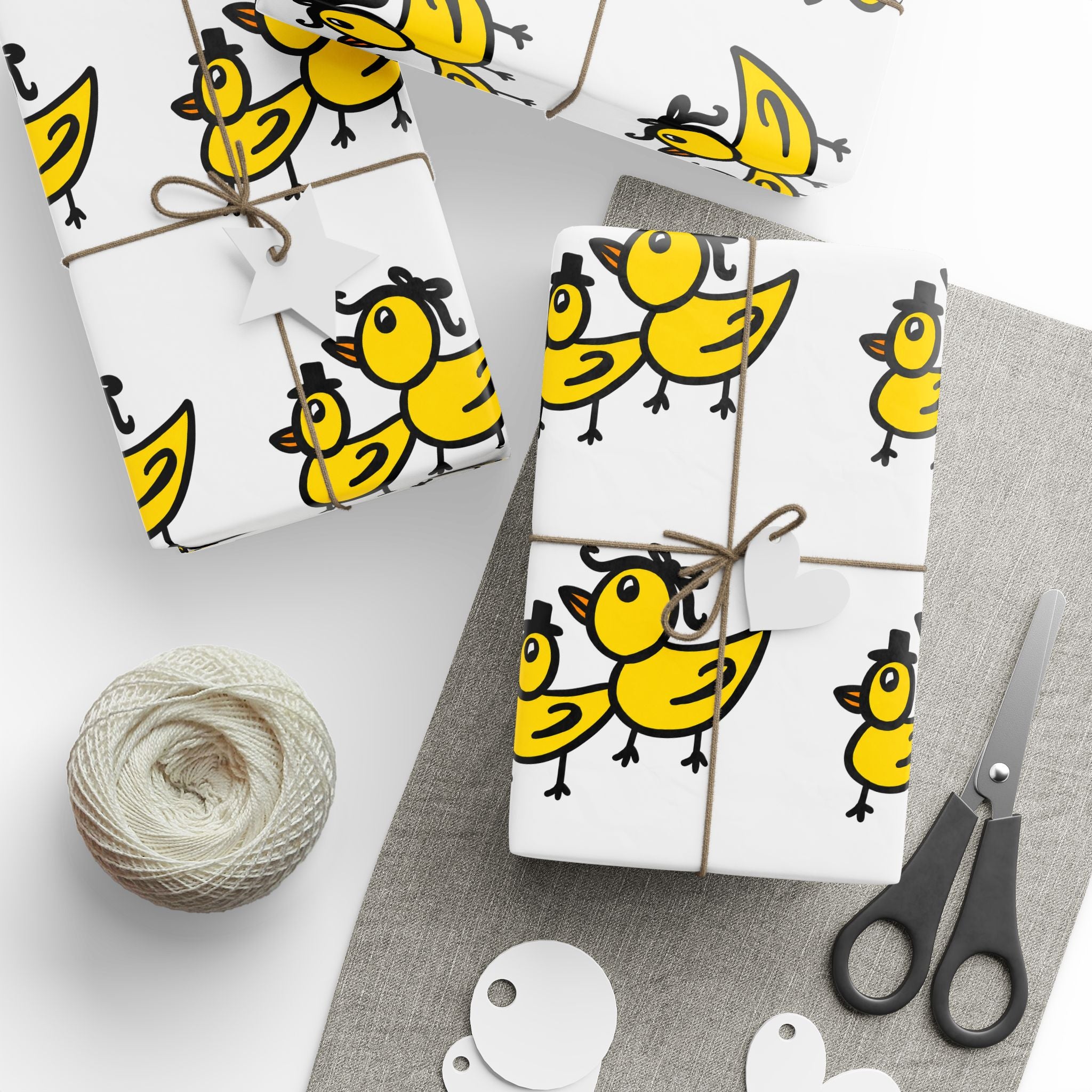 Hand-Drawn Yellow Cartoon Duck Pattern Wrapping Paper | Cute Animal Gift Wrap