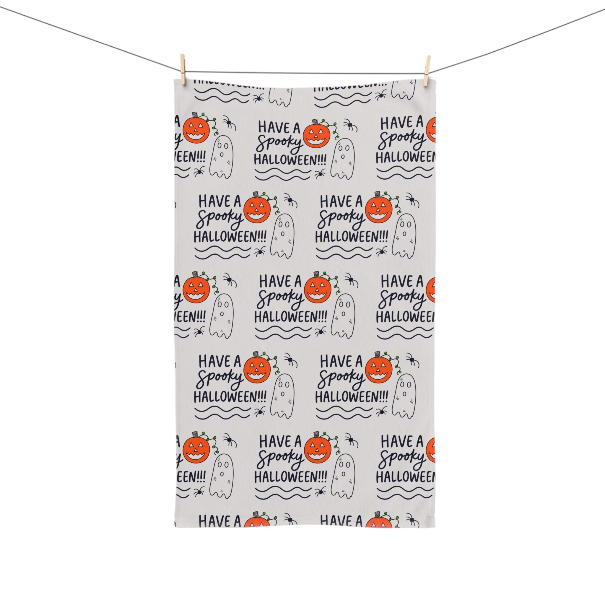 Hand-Drawn Cute Halloween Ghost Hand Towel, Spooky Season Kitchen Decor, Whimsical Pumpkin Bathroom Towel, Halloween Tea Towel
