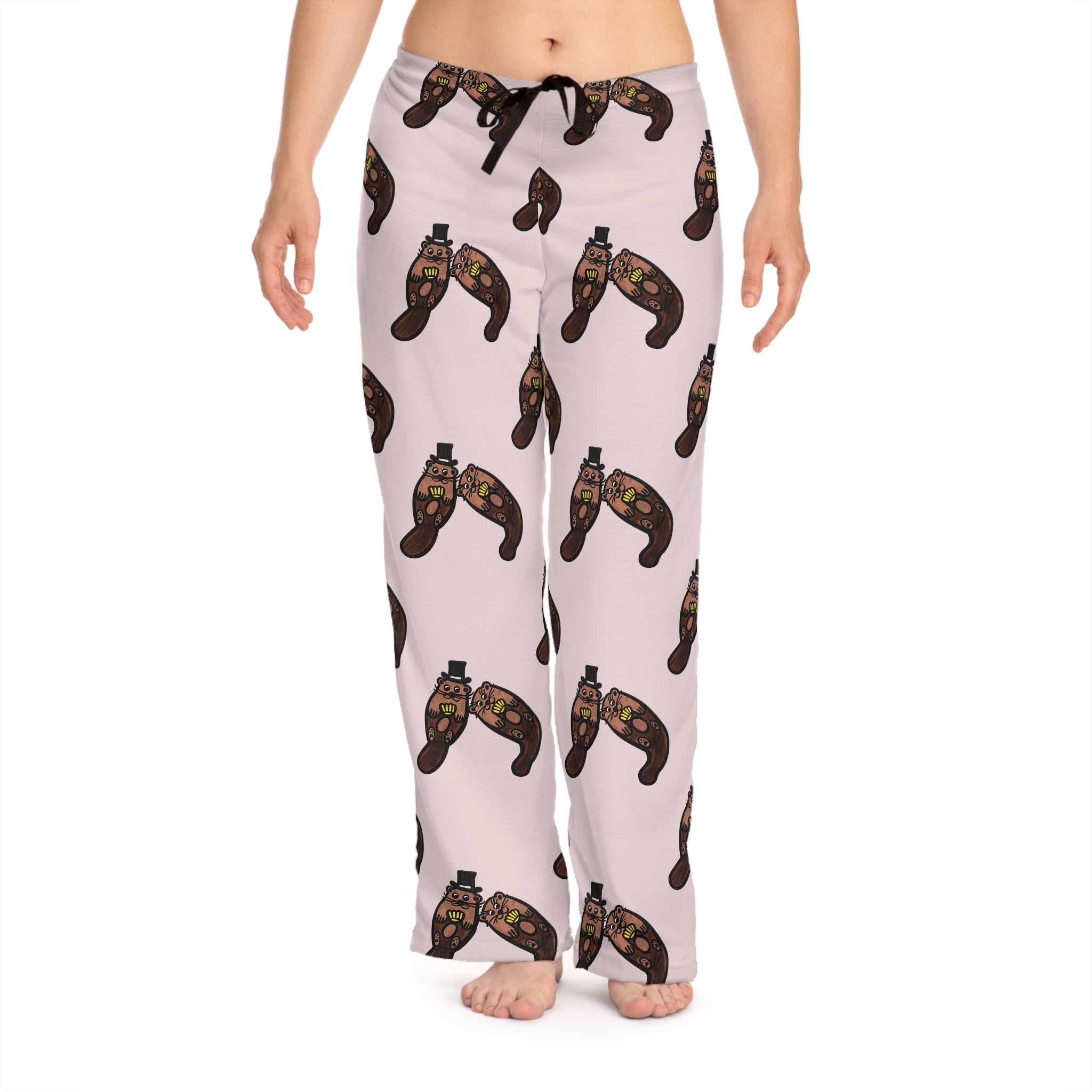 Hand-Drawn Cute Coastal Otter Yellow Seashell Pajama Pants