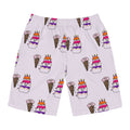 Hand-Drawn Cake and Ice Cream Cone Pattern Birthday Board Shorts | Pink All-Over Print
