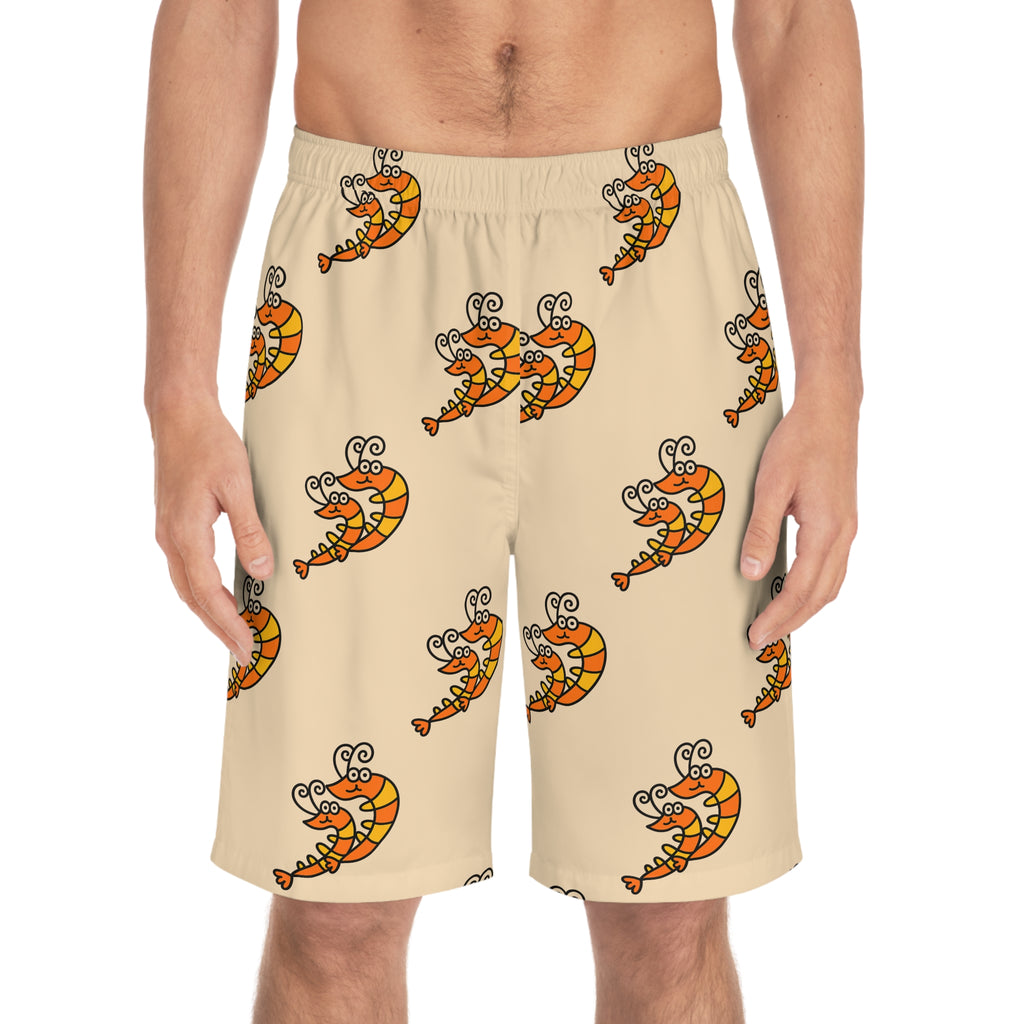 Hand-Drawn Cute Cartoon Shrimp Board Shorts | All Over Print