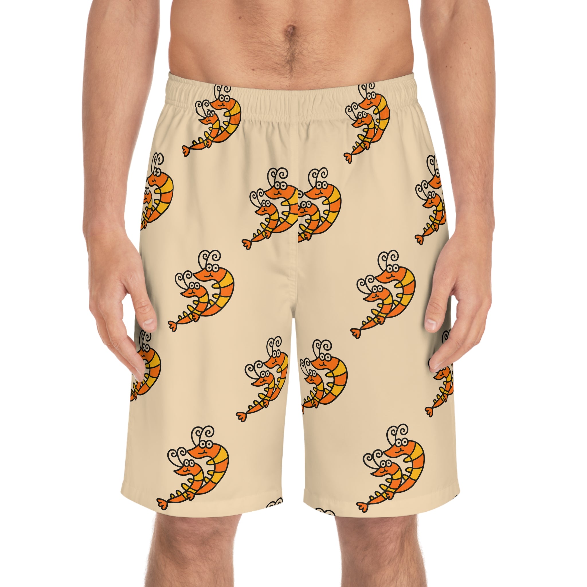 Hand-Drawn Cute Cartoon Shrimp Board Shorts | All Over Print
