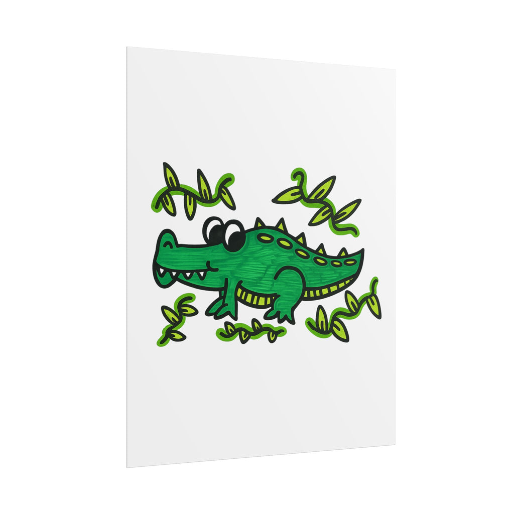 Hand-Drawn Cartoon Alligator Rolled Poster | Cute Green Crocodile Wall Art