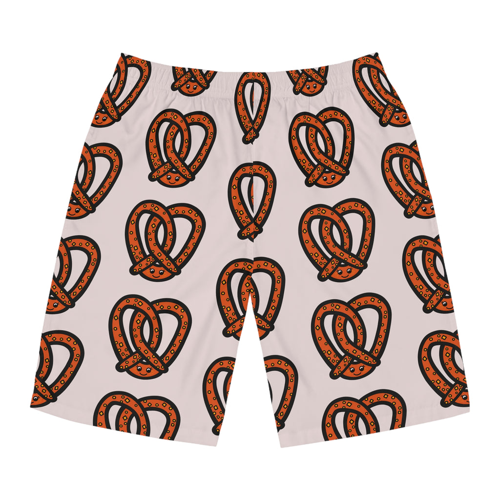 Hand-Drawn Orange and Brown Pretzel Pattern Board Shorts | All-Over Print