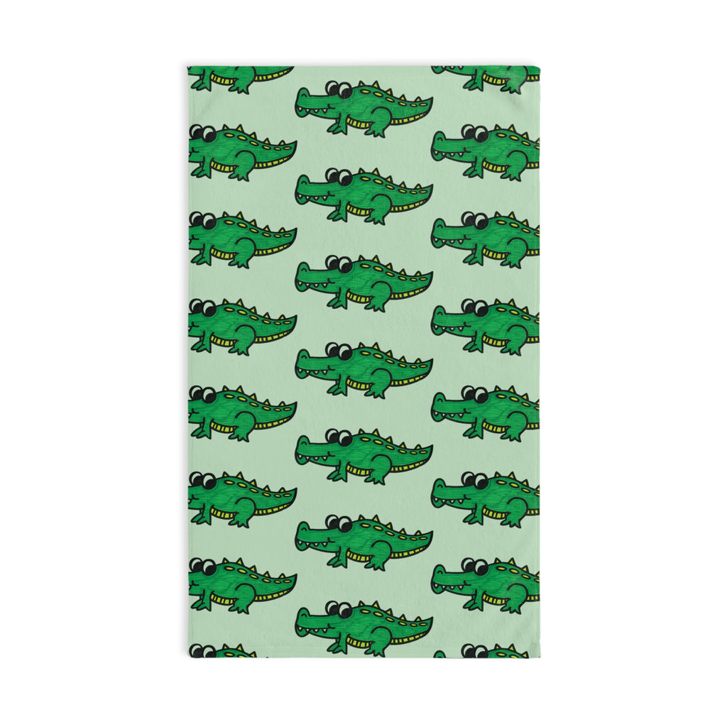 Hand-Drawn Green Crocodile Pattern Hand Towel | Cute Alligator Repeat Design