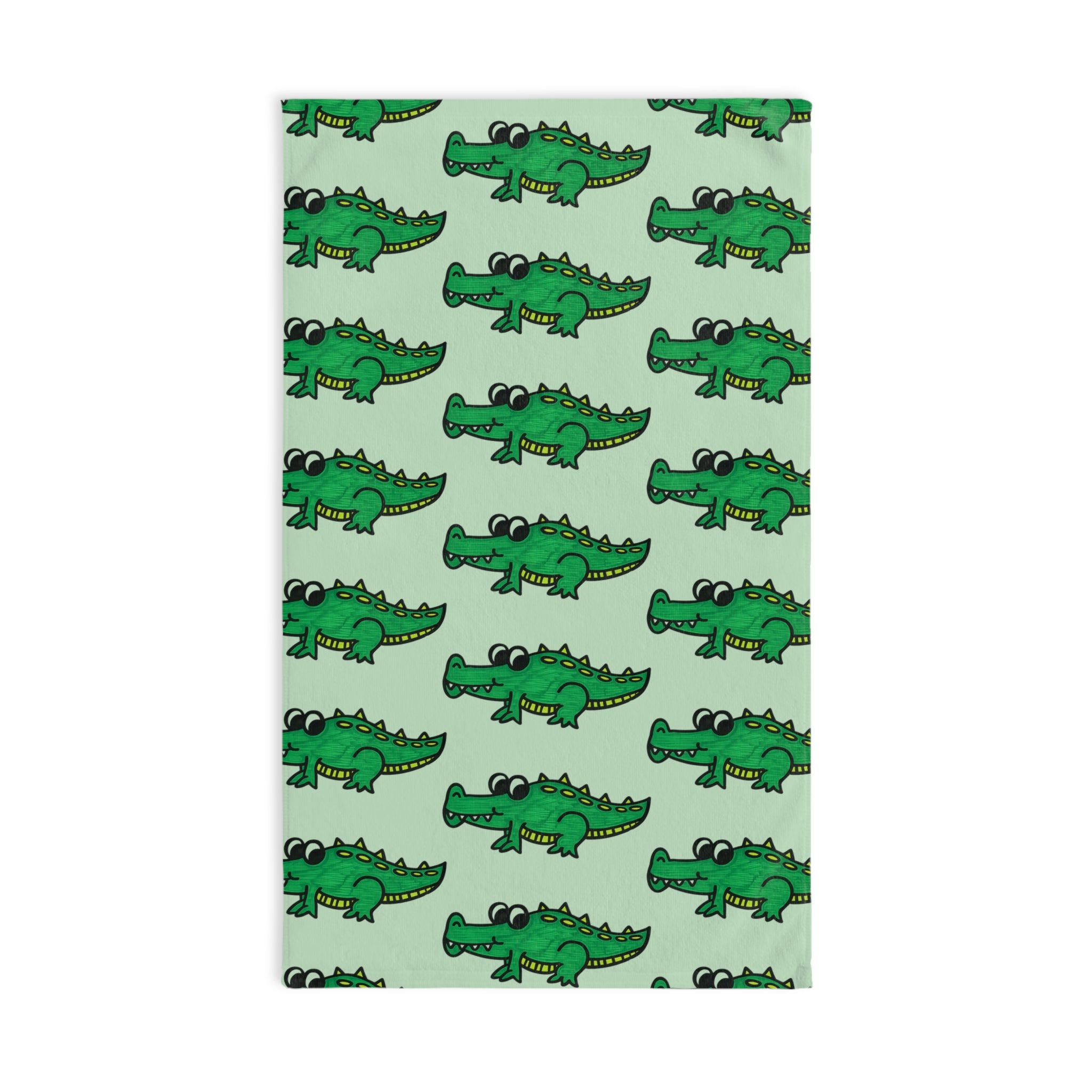 Hand-Drawn Green Crocodile Pattern Hand Towel | Cute Alligator Repeat Design