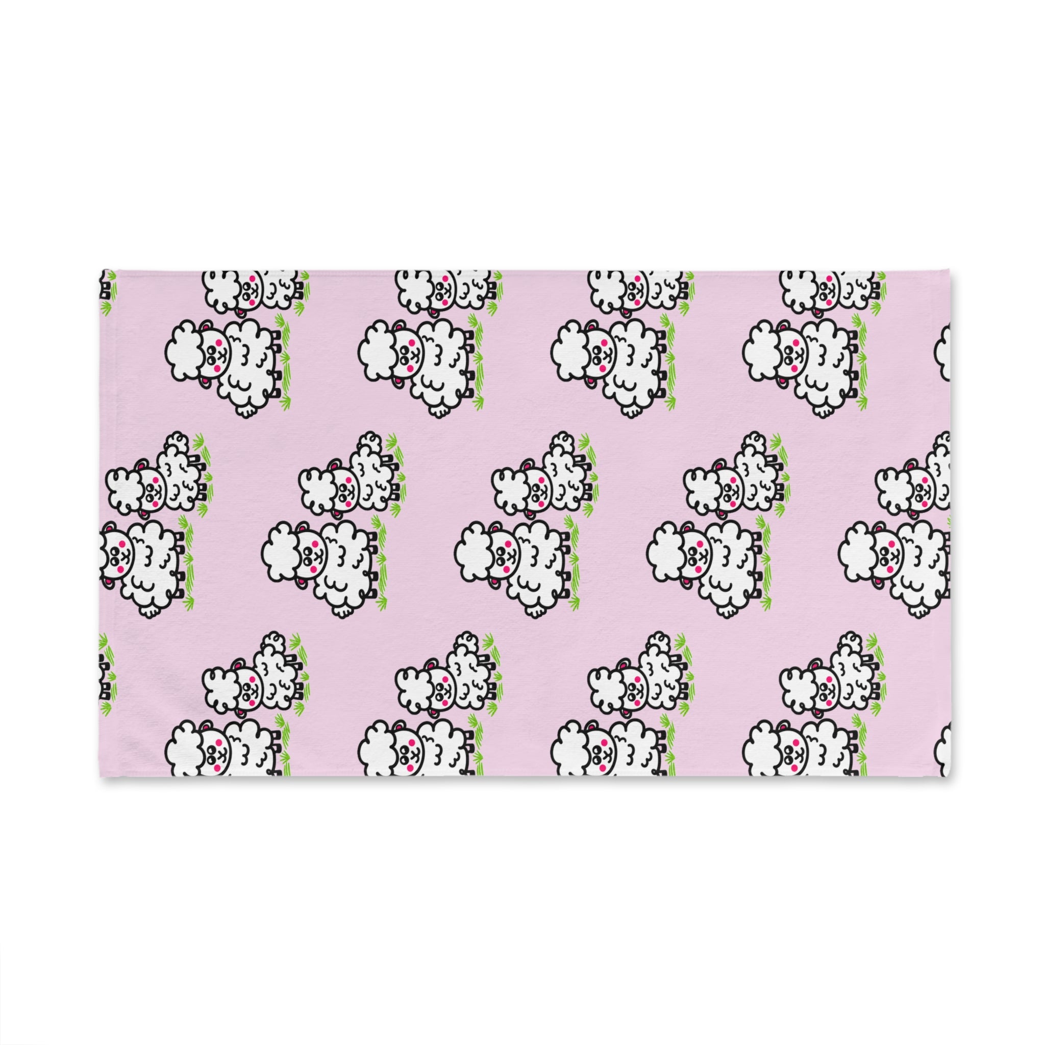 Hand-Drawn Cute Sheep Pattern Hand Towel | Pink Nursery Animal Print
