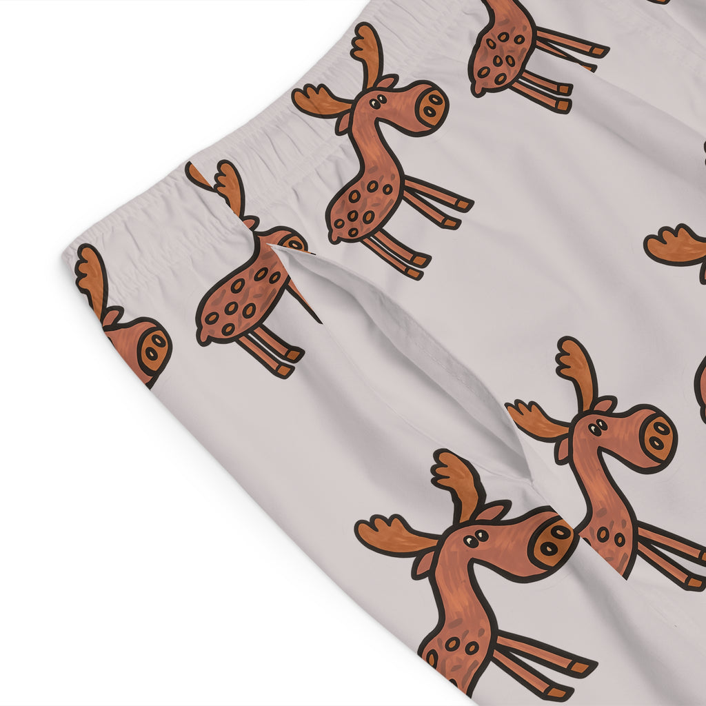 Hand-Drawn Cartoon Moose Pattern Board Shorts | Men's Swim Trunks, All-Over Print