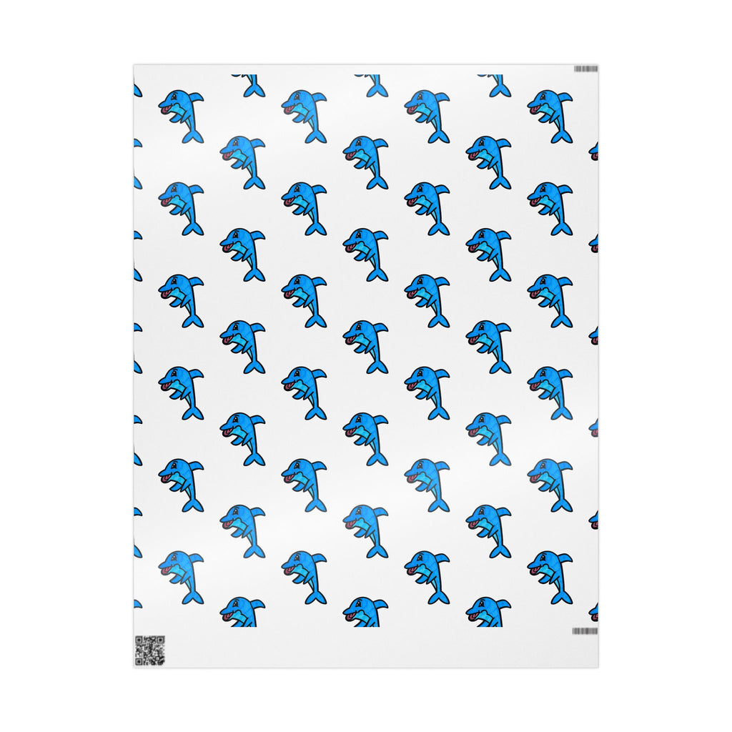 Hand-Drawn Blue Cartoon Dolphin Wrapping Paper | Ocean Sea Animal Pattern