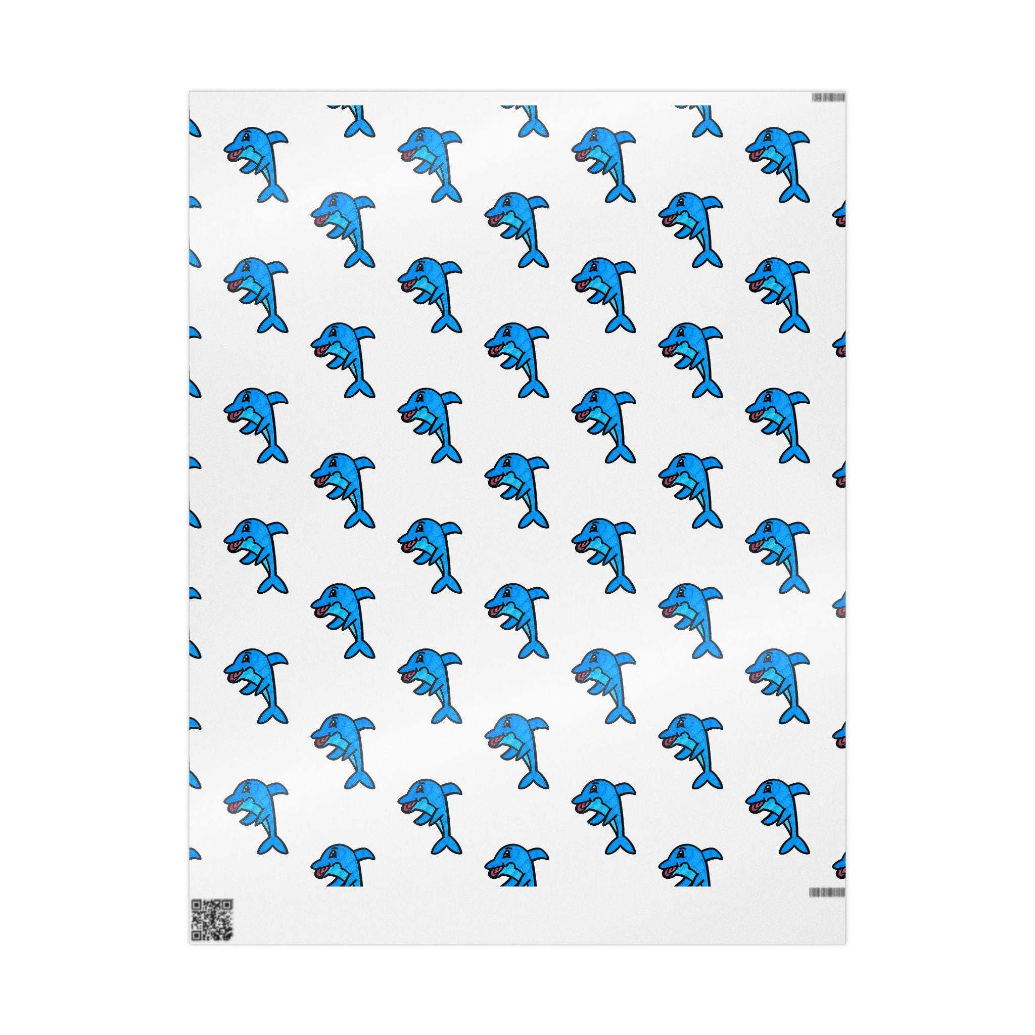 Hand-Drawn Blue Cartoon Dolphin Wrapping Paper | Ocean Sea Animal Pattern