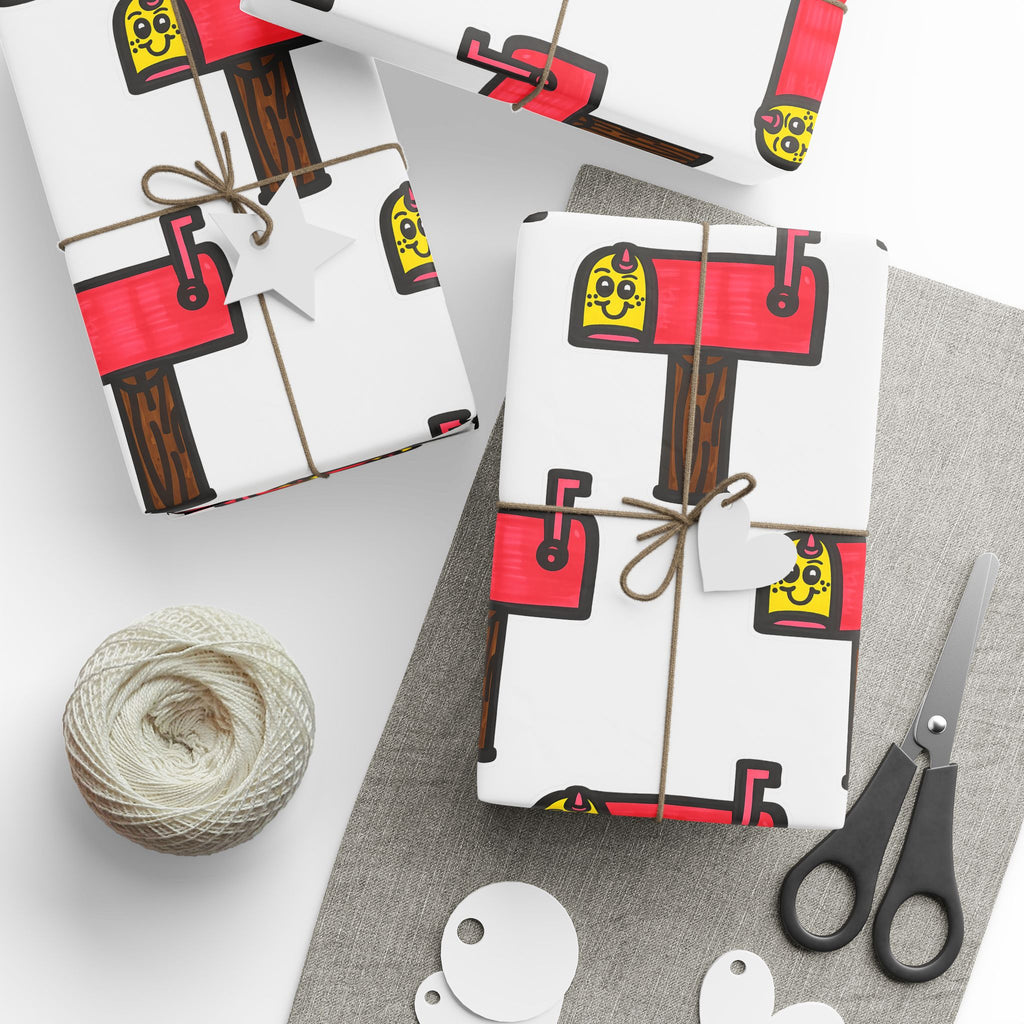 Hand-Drawn Pink Mailbox Wrapping Paper | Patterned Gift Wrap Roll
