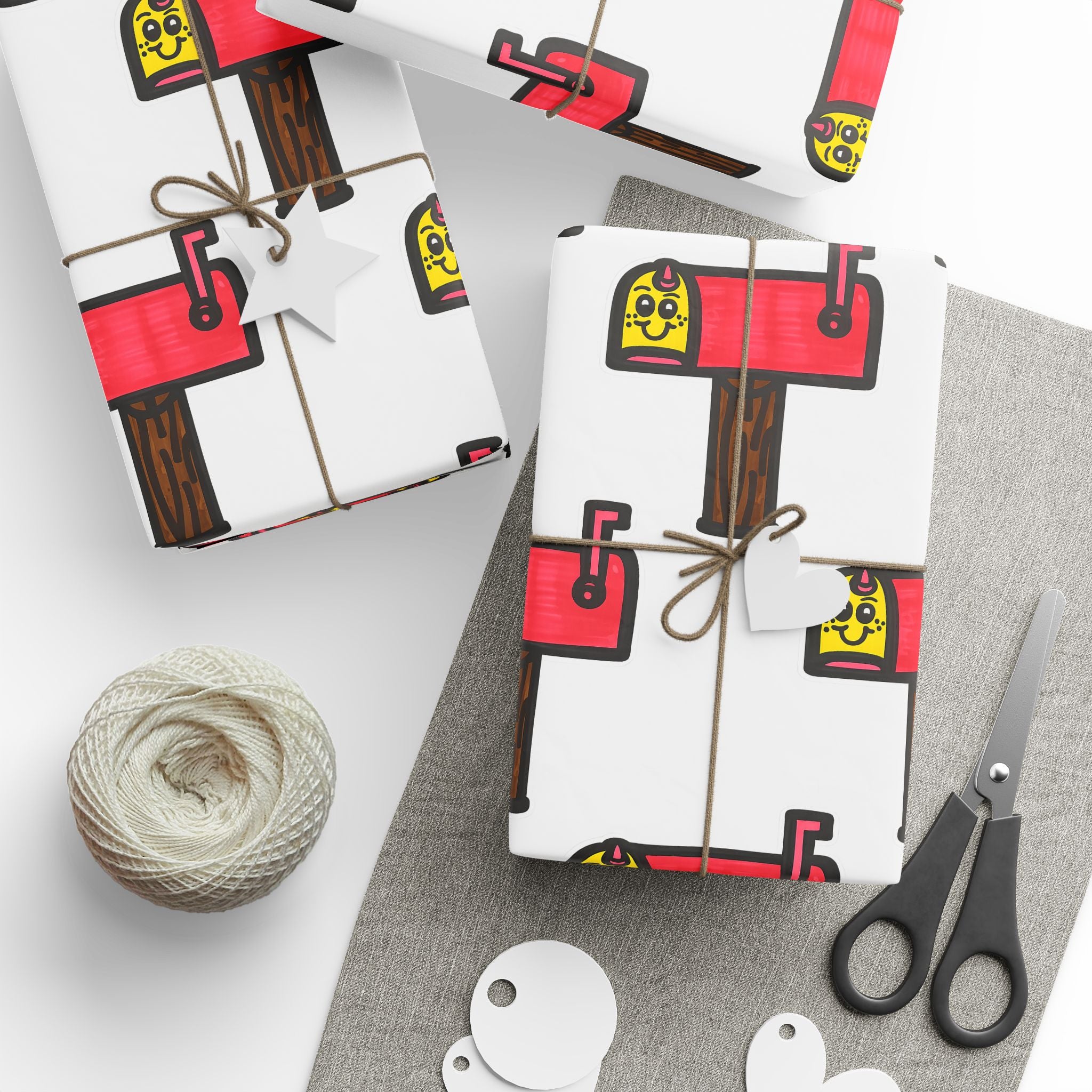 Hand-Drawn Pink Mailbox Wrapping Paper | Patterned Gift Wrap Roll