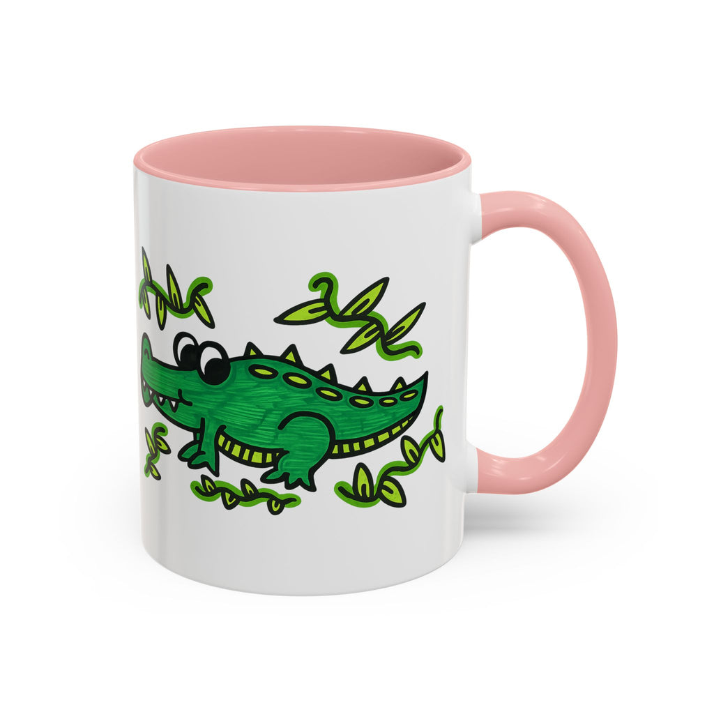 Hand-Drawn Green Playful Alligator Mug | Accent Coffee Mug