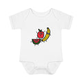 Hand-Drawn Cute Cartoon Fruit Trio Onesie | Apple Banana Watermelon Baby Bodysuit