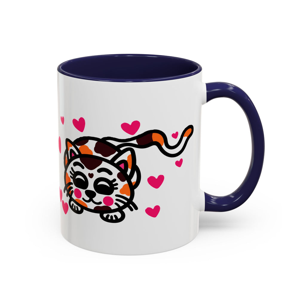 Hand-Drawn Calico Cat with Pink Hearts Mug | Accent Coffee Mug 11oz 15oz