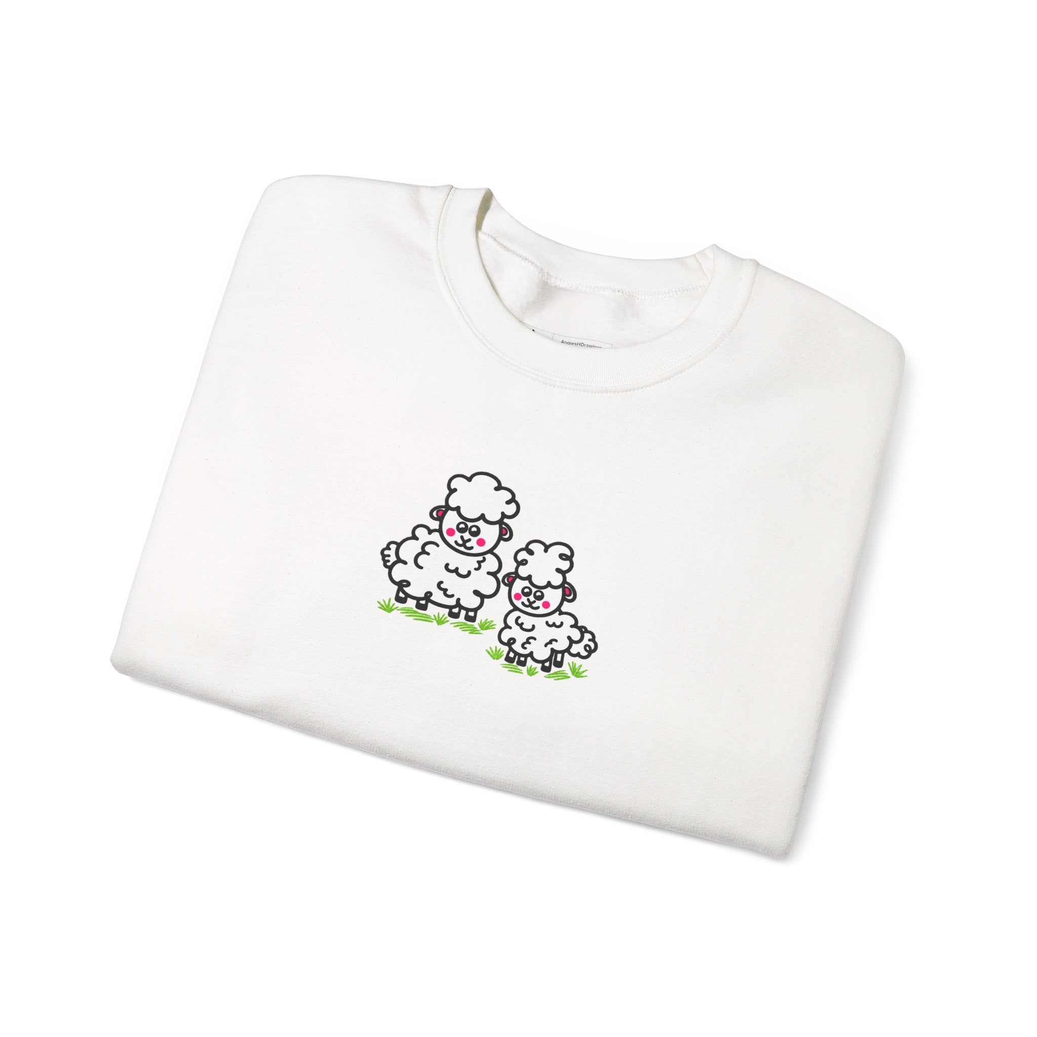 Hand-Drawn Cute Cartoon Sheep Family Sweatshirt | Pastel Lambs Graphic Crewneck
