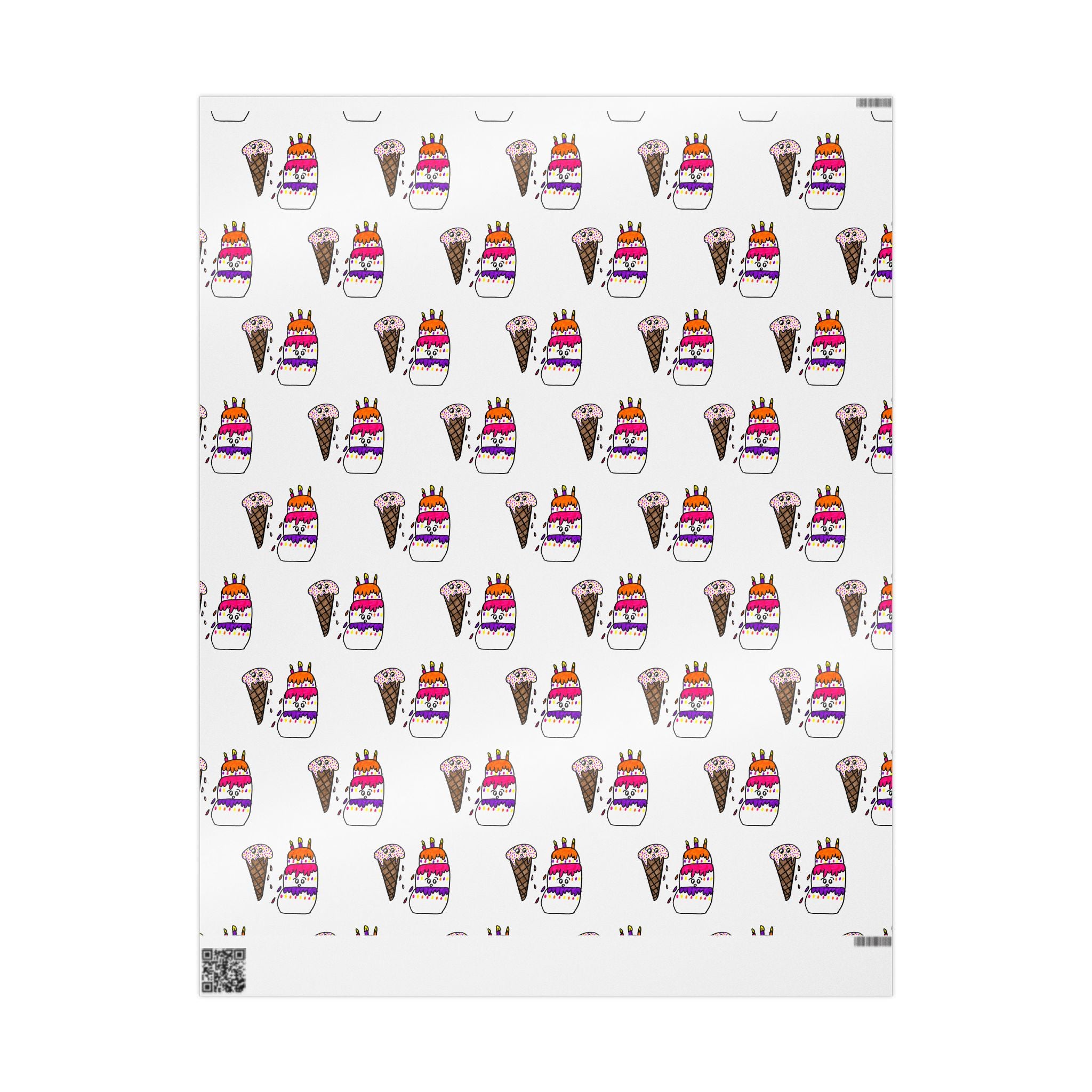 Hand-Drawn Colorful Birthday Party Wrapping Paper | Birthday Gift Wrap, Cute Cake, Ice Cream Pattern