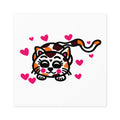 Hand-Drawn Calico Cat with Pink Hearts Square Sticker | Indoor Outdoor