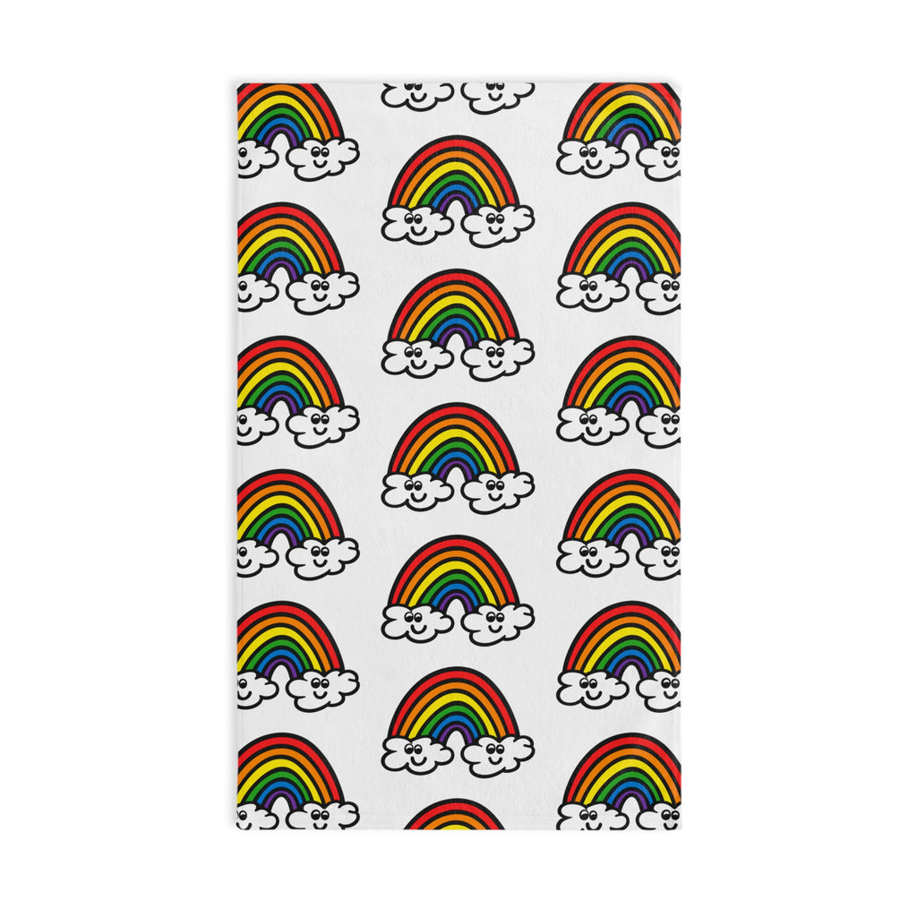 Hand-Drawn Smiling Rainbow Pattern Hand Towel | Cute Cloud Rainbows, Colorful Kids Bathroom