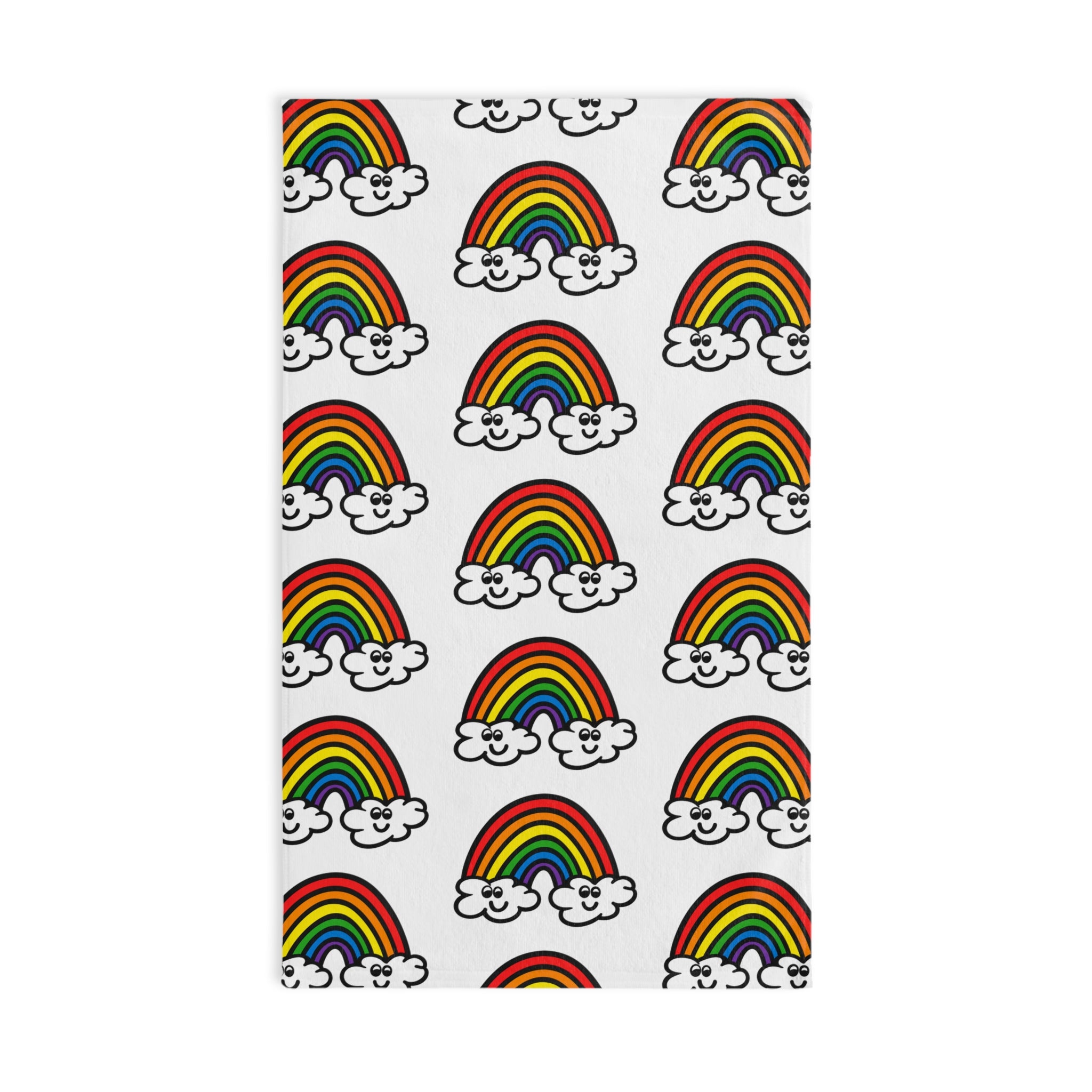 Hand-Drawn Smiling Rainbow Pattern Hand Towel | Cute Cloud Rainbows, Colorful Kids Bathroom