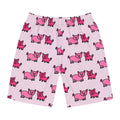 Hand-Drawn Pink Cartoon Pig Pattern Board Shorts | All-Over Print Swim Trunks