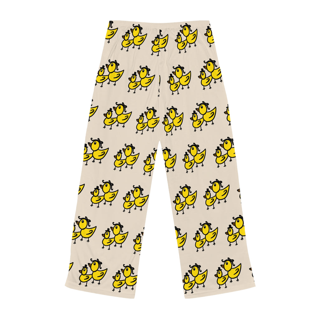 Hand-Drawn Yellow Cartoon Chick Pattern Pajama Pants | All-Over Print