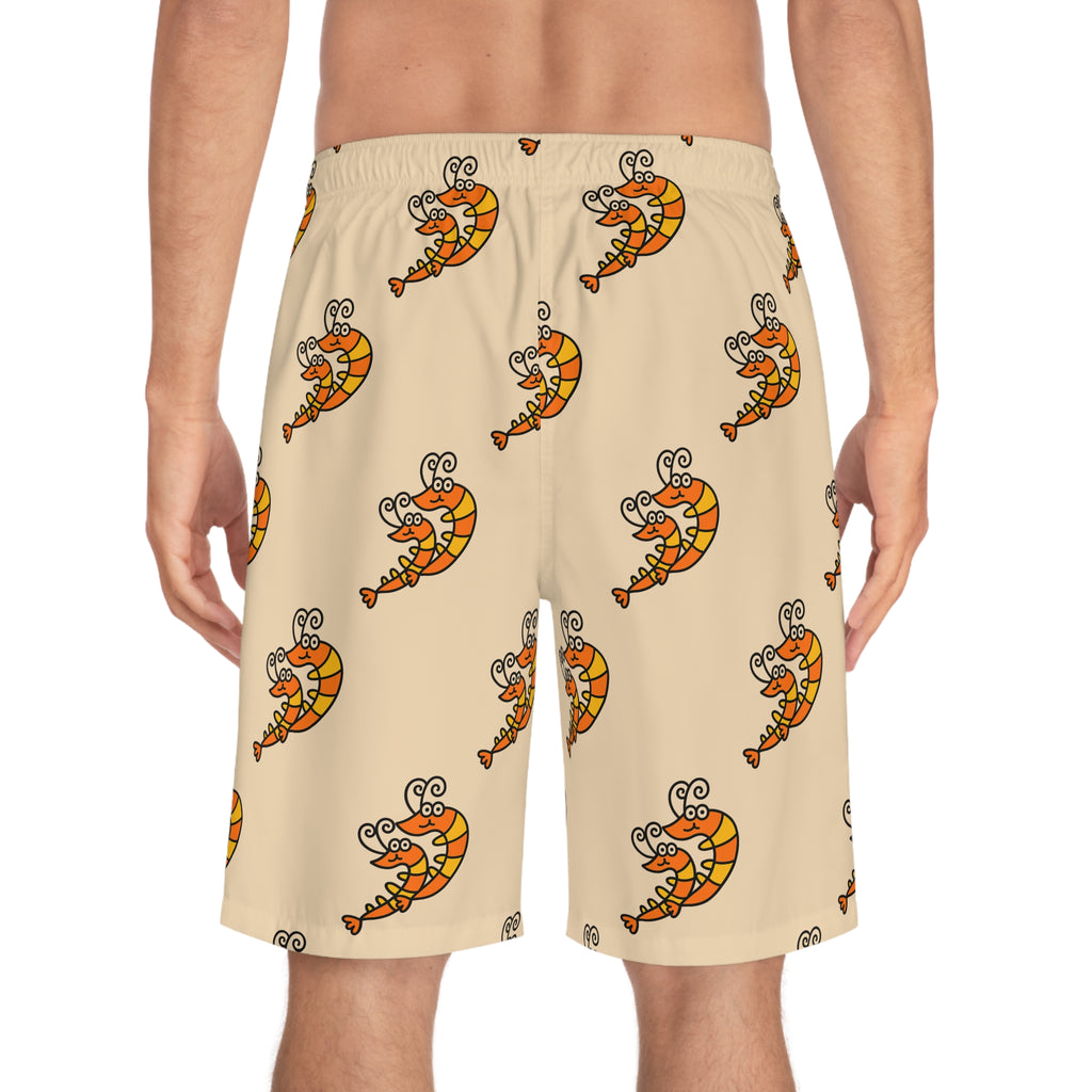 Hand-Drawn Cute Cartoon Shrimp Board Shorts | All Over Print