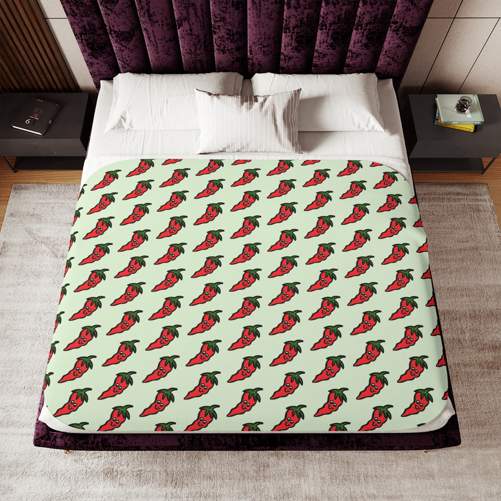 Hand-Drawn Cute Chili Pepper Pattern Sherpa Blanket | Repeating Whimsical Pepper Design