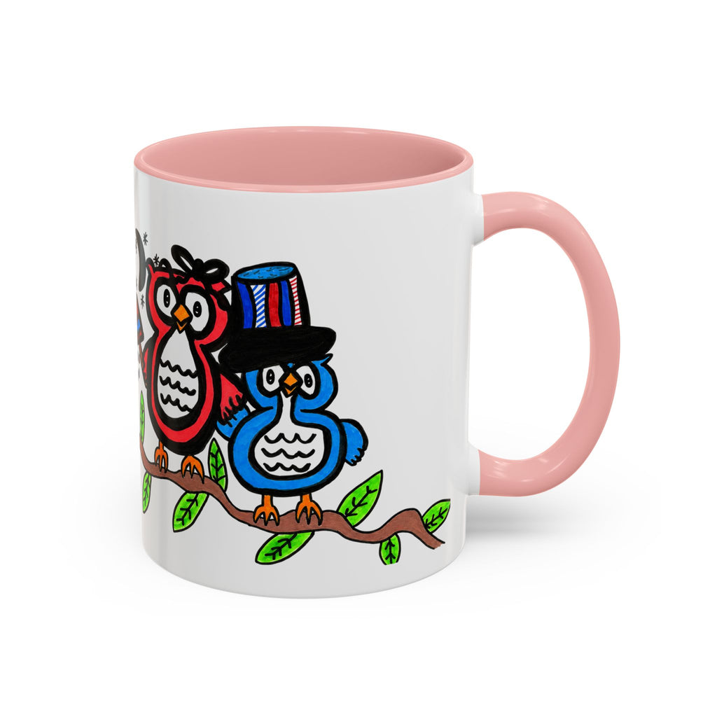 Hand-Drawn Patriotic Owls on a Branch Mug | Accent Coffee Mug 11oz 15oz