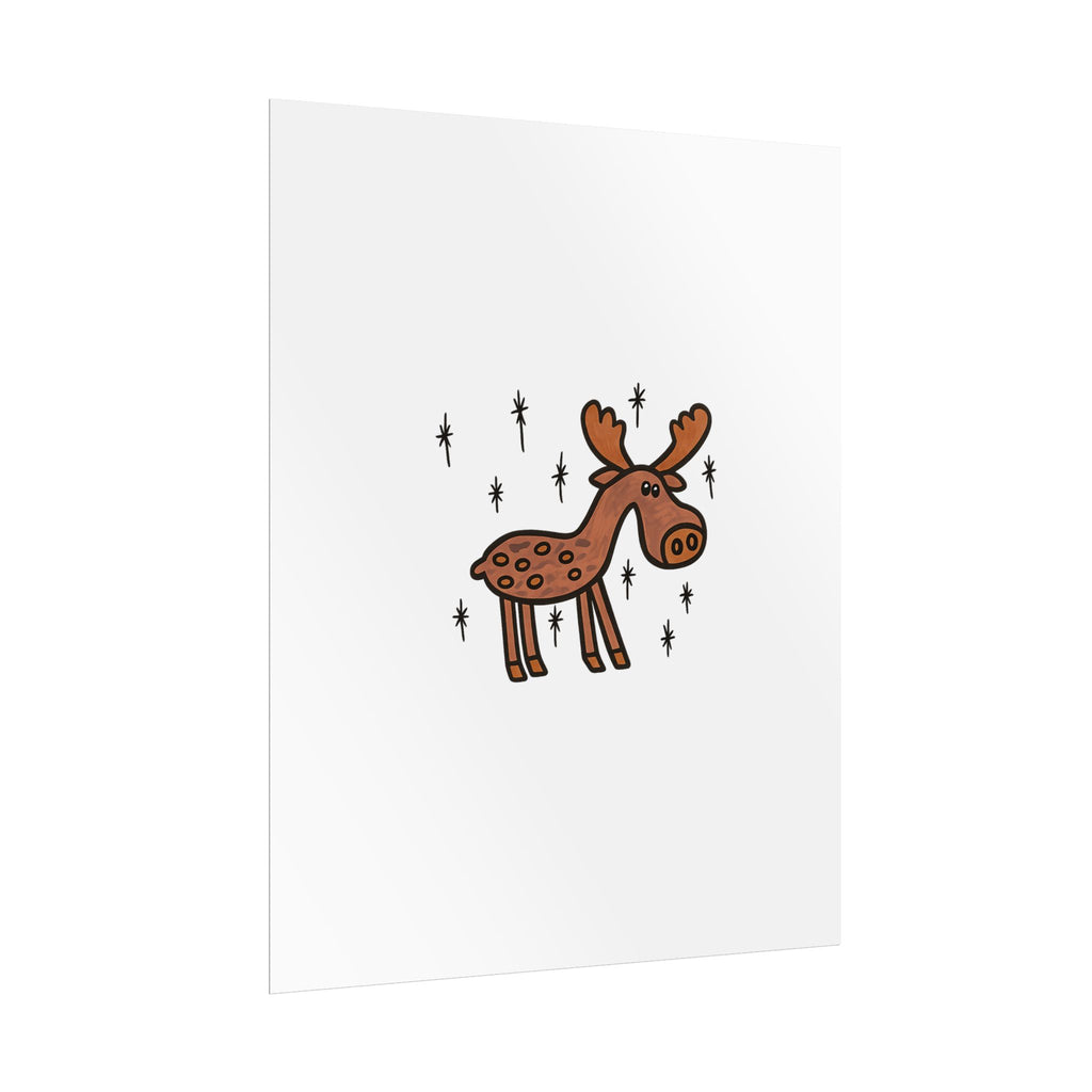 Hand-Drawn Cute Cartoon Moose Rolled Poster | Woodland Nursery Art