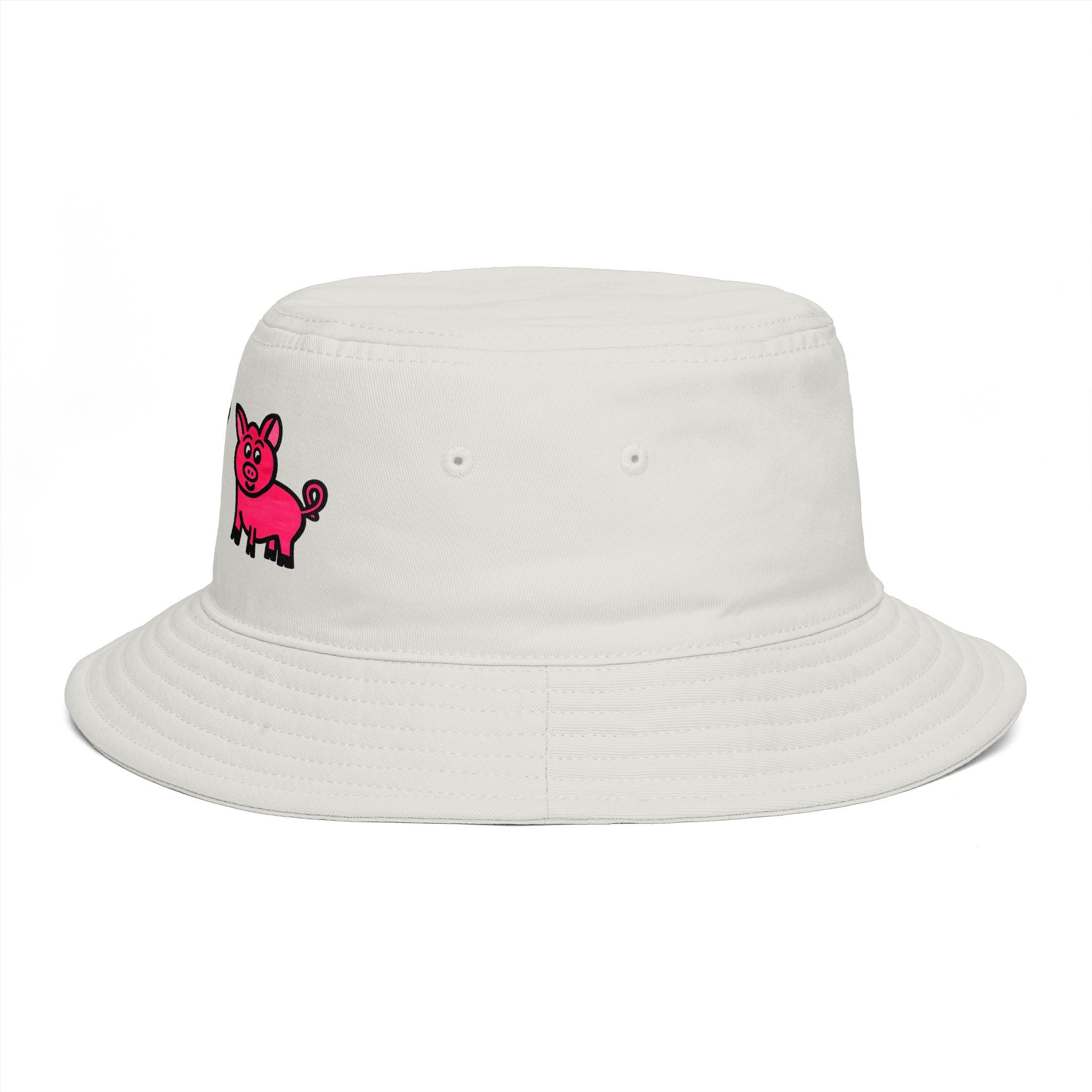 Hand-Drawn Pink Pig Duo Bucket Hat | Cute, Whimsical Farm Animal Illustration
