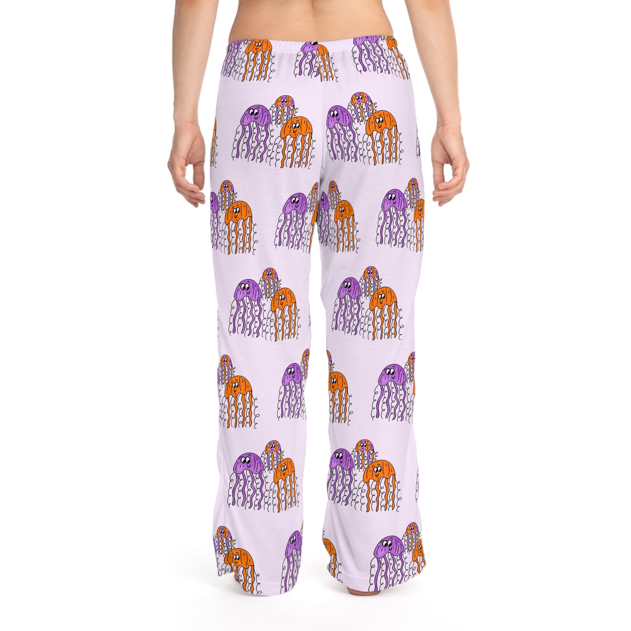 Hand-Drawn Jellyfish Pattern Pajama Pants | Purple Orange Ocean Allover Print