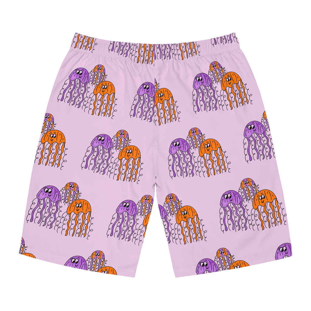 Hand-Drawn Jellyfish Pattern Board Shorts | All-Over Print