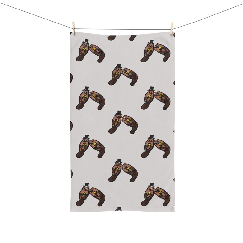 Hand-Drawn Otters Holding Seashells Hand Towel | Cute Cartoon Wildlife Print