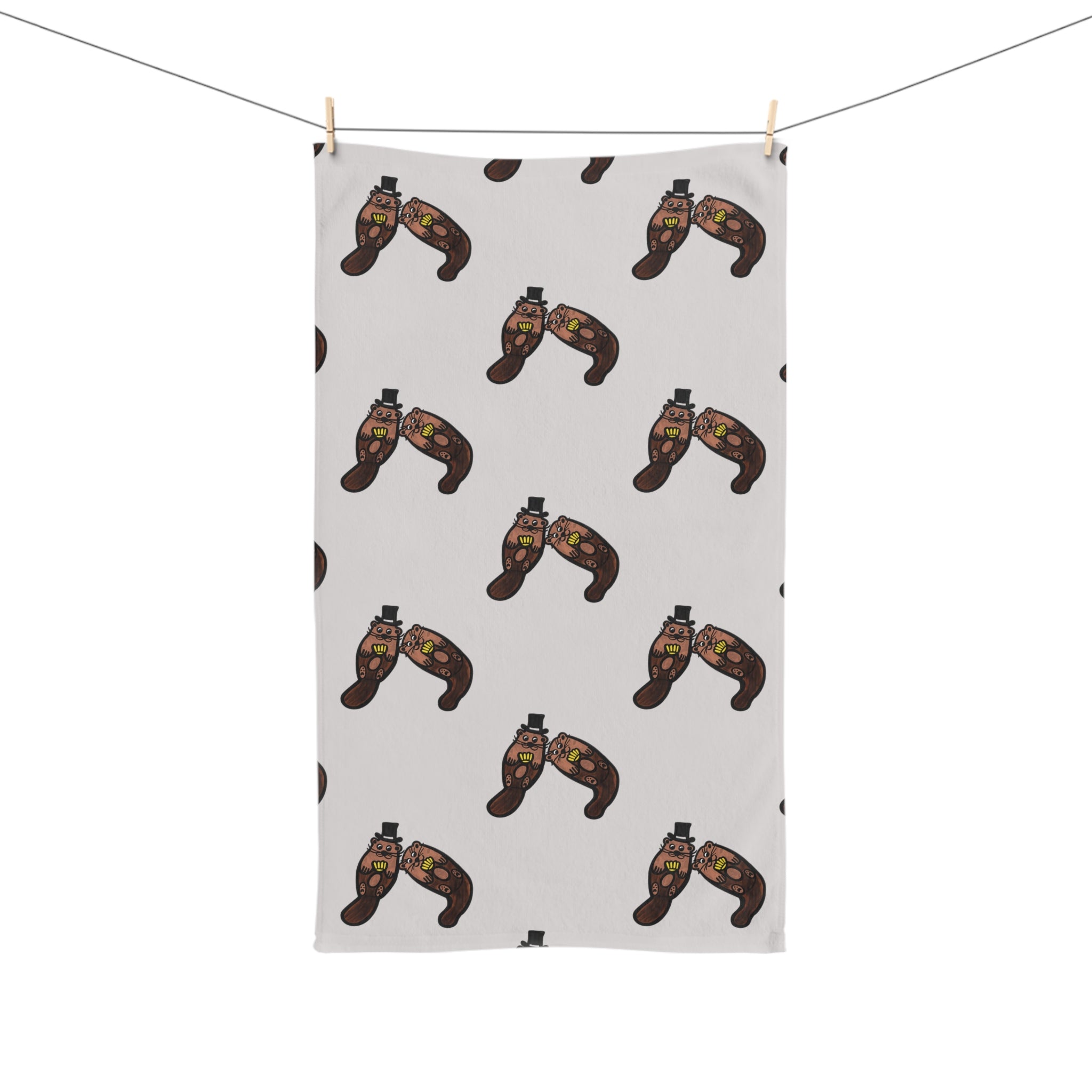 Hand-Drawn Otters Holding Seashells Hand Towel | Cute Cartoon Wildlife Print